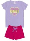 Conjunto de Verão Infantil Feminino Blusa Roxa e Shorts Forever Love Rosa - KK Kids