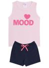 Conjunto de Verão Infantil Feminino Regata Rosa e Shorts Mood Azul - KK Kids