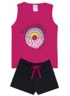 Conjunto de Verão Infantil Feminino Regata Rosa e Shorts Preto Donuts - KK Kids