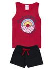 Conjunto de Verão Infantil Feminino Regata Vermelha Donuts e Shorts Preto - KK Kids