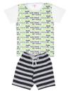 Conjunto de Verão Infantil Masculino Blusa Branca Escritas e Shorts Listrado - KK Kids Conjunto de Verão Infantil Masculino Blusa Branca Escritas e Shorts Listrado - KK Kids
