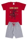 Conjunto de Verão Infantil Masculino Blusa Vermelha e Shorts Game Over - KK Kids