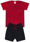 Conjunto de Verão Infantil Masculino Blusa Vermelha e Shorts Preto Video game - KK Kids