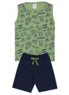 Conjunto de Verão Infantil Masculino Regata Verde Video Game e Shorts Azul Escuro - KK Kids