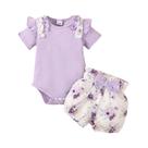 Conjunto De Verão Para Bebês Meninas De 0 a 18 Meses, 3 Peças, Macacão Roxo, Shorts, Faixa De Conjunto De Verão Para Bebês Meninas De 0 a 18 Meses, 3 Peças, Macacão Roxo, Shorts, Faixa De