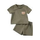 Conjunto De Verão Para Crianças Meninos E Meninas Em Cores Sólidas Respirável Com Estampa De Urso