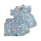 Conjunto De Verão Para Menina Com Estampa Floral E Mangas Curtas, Conjunto De Duas Peças Fino 2025