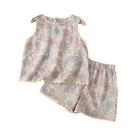 Conjunto De Verão Para Meninas Com Estampa Floral E Bolinhas, Colete Com Bolso E Shorts, 2 Peças, Conjunto De Verão Para Meninas Com Estampa Floral E Bolinhas, Colete Com Bolso E Shorts, 2 Peças,
