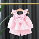 Conjunto De Verão Para Meninas De 0 a 3 Anos, Top Colorido Com Mangas Voando E Laço, Conjunto De