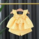 Conjunto De Verão Para Meninas De 0 a 3 Anos, Top Colorido Com Mangas Voando E Laço, Conjunto De