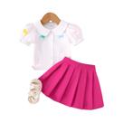 Conjunto De Verão Para Meninas De 1 a 3 Anos, Camisa Branca Doce E Fofa, Saia Plissada Rosa Conjunto De Verão Para Meninas De 1 a 3 Anos, Camisa Branca Doce E Fofa, Saia Plissada Rosa