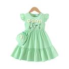 Conjunto De Verão Para Meninas Em Duas Peças, Vestido Tricotado Com Saia Plissada E Mini Bolsa,