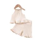 Conjunto De Verão Para Meninas, Sem Mangas, Com Babados, Shorts, Conjunto De Cor Sólida Para
