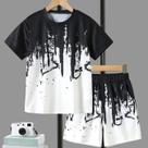 Conjunto De Verão Para Meninos, Camiseta Preta E Branca Com Bolso E Shorts Combinando, Casual Para