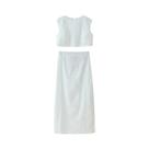 Conjunto De Vestido Casual Elegante Com Jaqueta De Bordado Vazado E Saia De Cintura Alta Para