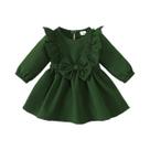 Conjunto De Vestido Com Laço E Borda Com Babados, Manga Comprida, Para Bebês De 0 a 18 Meses,