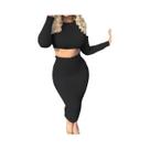 Conjunto De Vestido Com Top Cropped De Manga Longa E Saia Até O Meio Da Panturrilha Para Mulheres,