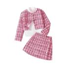 Conjunto De Vestido De Moda Para Meninas Em Xadrez Rosa Primavera Outono, Top, Saia E Camisa De Conjunto De Vestido De Moda Para Meninas Em Xadrez Rosa Primavera Outono, Top, Saia E Camisa De