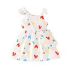 Conjunto De Vestido De Verão Para Menina Com Padrão De Corações, Respirável E Fofo, 2 Peças Com