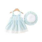 Conjunto De Vestido E Chapéu Listrado De Verão Para Meninas De 0 a 3 Anos, Roupa De Festa De