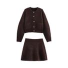 Conjunto De Vestido Feminino Com Jaqueta De Tricô E Saia, Decoração Com Botões Dourados, Estilo