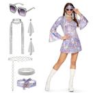Conjunto de vestidos de discoteca roxos Costume Spooktacular Creations dos anos 70