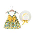 Conjunto De Vestidos Florais De Verão Para Bebê Menina, Vestido Liso De Praia E Chapéu Para Crianças