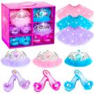 Conjunto de vestidos para princesas BIBUTY com 3 pares de sapatos, vestidos e coroas Conjunto de vestidos para princesas BIBUTY com 3 pares de sapatos, vestidos e coroas