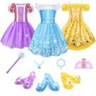 Conjunto de vestidos Princess Meland para meninas de 3 a 6 anos com sapatos e acessórios.