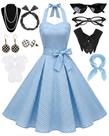 Conjunto de vestidos VillBecoser feminino de bolinhas dos anos 50 com acessórios