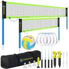 Conjunto de voleibol e badminton Olybeaka com 2 redes e 4 raquetes