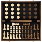 Conjunto de Xadrez e Damas Magnético AMEROUS - Tabuleiro de Madeira 38cm