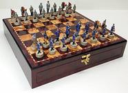 Conjunto de xadrez para generais da Guerra Civil Americana dos EUA com tabuleiro de armazenamento