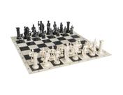 Conjunto de Xadrez Romano com Tabuleiro de Vinil 44cm (Preto/Branco)