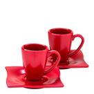 Conjunto de Xícaras com Pires Elegance 80ml 2 Peças Vermelho Policarbonato Linha Profissional Cook