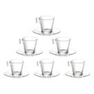 Conjunto De Xícaras De Café Com Pires De Vidro Clear 80 ML Transparente 12 Peças Kit 6 Xícaras 6 Pires Para Café Chá Incolor Linha Napoli Em Casa Tem
