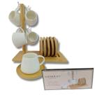 Conjunto de Xícaras de Cerâmica com Suporte de Bambu 90ml