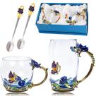 Conjunto de xícaras de chá DUMVOIN, flor de rosa esmaltada de vidro com colher