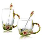 Conjunto de xícaras de chá DUMVOIN Glass Rose Flower Esmalte com colher, 2 unidades