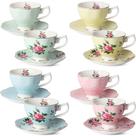Conjunto de xícaras e pires de chá Brew To a Tea Floral Porcelain 240 mL