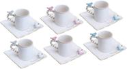 Conjunto de Xícaras para Café com Pires de Porcelana 6 Peças Wolff Birds, Branco, 80 ml