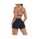 Conjunto De Yoga Feminino De Cintura Alta Com Top Halter E Shorts De Treino Fitness 2 Peças