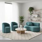 Conjunto Decorativo 02 Poltronas + Sofá Curvo Orgânico Nature Gaia Boucle Azul Turquesa - Montanaris Decor