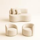 Conjunto Decorativo 02 Poltronas + Sofá Curvo Orgânico Nature Gaia Boucle Bege - Montanaris Decor