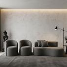 Conjunto Decorativo 02 Poltronas + Sofá Curvo Orgânico Nature Gaia Boucle Cinza - Montanaris Decor