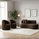 Conjunto Decorativo 02 Poltronas + Sofá Curvo Orgânico Nature Gaia Boucle Marrom - Montanaris Decor