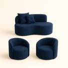 Conjunto Decorativo 02 Poltronas + Sofá Curvo Orgânico Nature Gaia Suede Azul Marinho - Montanaris Decor