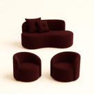 Conjunto Decorativo 02 Poltronas + Sofá Curvo Orgânico Nature Gaia Suede Bordo - Montanaris Decor