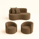 Conjunto Decorativo 02 Poltronas + Sofá Curvo Orgânico Nature Gaia Suede Cappuccino - Montanaris Decor