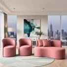 Conjunto Decorativo 02 Poltronas + Sofá Curvo Orgânico Nature Gaia Suede Rosa - Montanaris Decor
